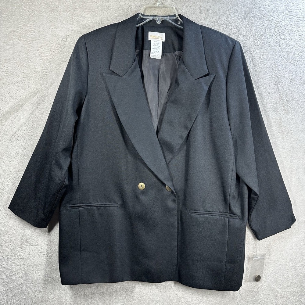 Roamans Women's Plus Size B0 Solid Black Blazer Button Career Vtg Made in USA